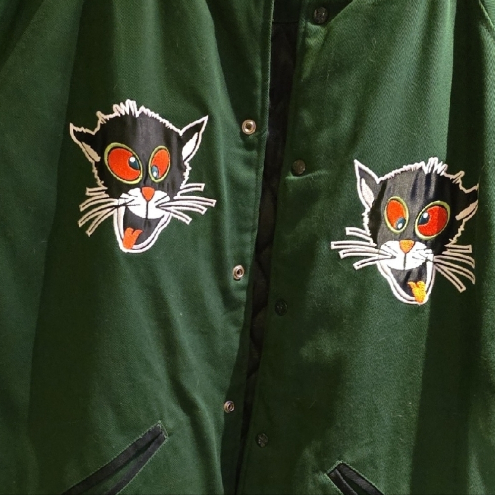 Krazy Kats Green and Orange Varsity Jacket and fitted Hat 7 3/4combo